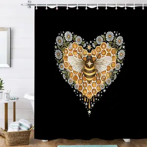 lembut merah muda shower tirai Suppliers-Bee Sun Face Tirai Kamar Mandi, Tirai Mandi Digital Cetak 3D Kustom Poliester Kupu-kupu Bulan Tahan Air