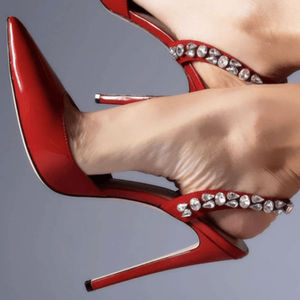 All Colors Crystal Rhinestone Slingback Elegant Lady Heeled Sandals Pointed <b>Toe</b> Pumps for Women PU leather stiletto Heel Sandals - Product Image 3