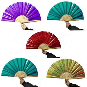 Abanico Plegable Holográfico de PVC Iridiscente Grande, Abanico de Mano de Bambú Pintado para Decoración de Fiestas de Baile, Regalo Promocional 2024, Disponible en Stock - Product Image 1