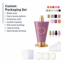 Flacon pulvérisateur de parfum, brume corporelle, lotion, huile capillaire en forme de cône en PET sur mesure, emballage OEM avec impression sérigraphique