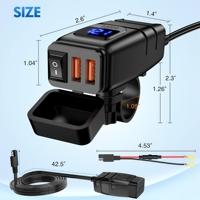 Chargeur de guidon de moto 7/8 pouces avec voltmètre et interrupteur marche/arrêt, adaptateur SAE vers USB, chargeur rapide double QC3.0 24W pour téléphone et tablette