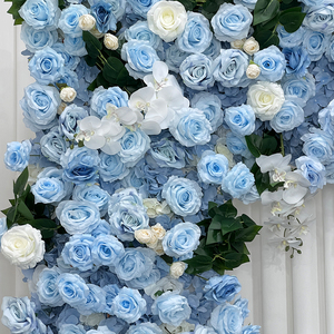 Arche florale carrée artificielle réaliste faite à la main, roses bleu ciel et blanches, pour mariages et événements de rentrée scolaire - Product Image 4