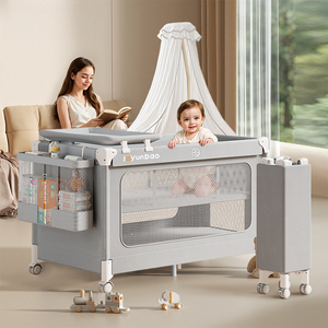 Foldable Baby Crib with Rocking Cradle and Diaper Changing <b>Table</b>, <b>Portable</b> Convertible Design for Newborns 0-36 Months - Product Image 1