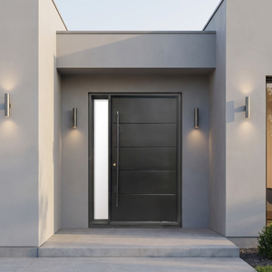 高級モダンなピボット式玄関ドア、錬鉄製セキュリティスチールドア、黒仕上げ、防水、商業用外装住宅デザイン - Product Image 2