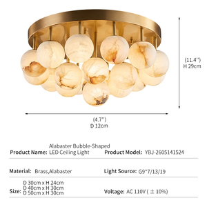 Lámpara de Techo LED de Latón Alabastro, Estilo Moderno Minimalista, Globo Semiempotrado, para Dormitorio, Sala de Estar, Diseño de Alta Gama - Product Image 3