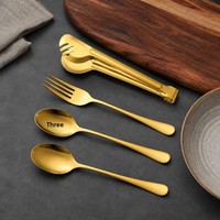 Ensemble d'ustensiles de service de buffet en acier inoxydable doré avec cuillère ajourée, fourchette et pinces pour la restauration et les restaurants