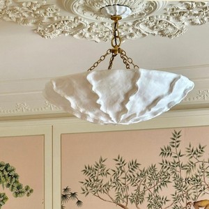 French Retro Plaster Chandelier Round White E27 <b>LED</b> <b>Light</b> Source Mounted For Bedroom Living Room Villa - Product Image 1