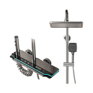 Système de douche carré à poignée unique, finition gris brossé, jet de pluie, barre coulissante, noyau de valve en céramique, acier inoxydable, pour salle de bain - Product Image 3