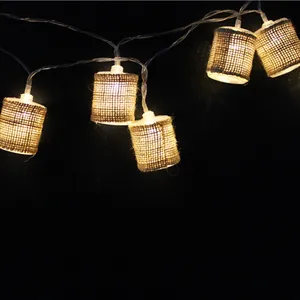 LED jute lantern lighting chain decorative hanging string light indoor use battery light