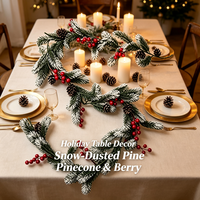 Guirlande de Noël floquée en cèdre, branche artificielle de sapin à feuilles persistantes, baies rouges, cône de pin, longue guirlande pour décorations de fête, vente en gros