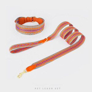 2025 nuevo diseño gran oferta de lujo personalizado PU cuero perro Collar y correa conjunto ajustable algodón tejido cuerda mascota Collar Correa conjunto - Product Image 1