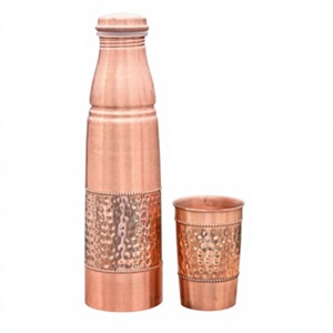 Sleek Polished Finish Tri Texture Copper <b>Flask</b> Set For Wellness Eco Friendly Dimpled Copper Hydration Drinkware - Product Image 1