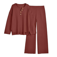 Pull élégant Survêtement Bouton Simple Lâche Bouton Tops Sport Style Ensembles Femmes Casual Pantalon Leggings