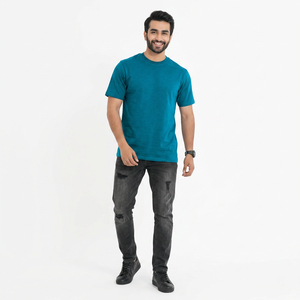 T-shirt basique pour homme en coton et élasthanne tricoté, col rond, coupe régulière, respirant, écologique, séchage rapide, anti-froissement, décontracté, pour tous les jours - Product Image 1