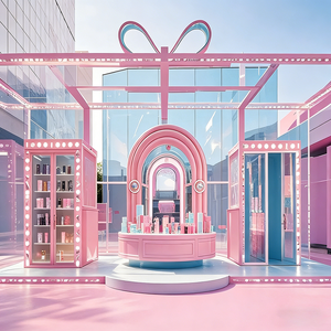 Edgy Luxe Cosmetics Boutique Featuring Tiered Open Shelves, Partial Enclosure Checkout, and Integrated LED Display Shelves - Product Image 5