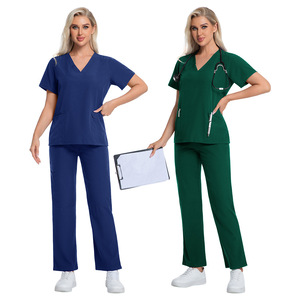 Beauty Spa Skin Care Therapist Work Uniform Elastic V Neck Moisture Wicking Split Set Women Hospital Uniforms - Product Image 4