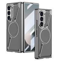 Casing ponsel kulit PU polos isi daya magnetis mode bisnis untuk Samsung lipat 6 lapisan layar pelindung anti benturan