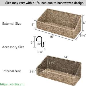 Cesta Colgante Rectangular de Seagrass Natural Ecoka, Hecha y Tejida a Mano, Almacenamiento Multifuncional para Artículos de Baño, de Vietnam - Product Image 3