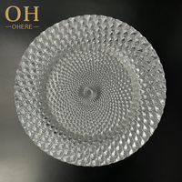 Assiettes de présentation rondes en verre opale transparent de 13 pouces, faites à la main, design minimaliste personnalisé, bord argenté, pour mariage et fête