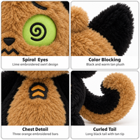 Service de conception de produits en peluche personnalisés pour poupée personnage Chat Monstre avec yeux spirale brodés, queue recourbée et forme debout