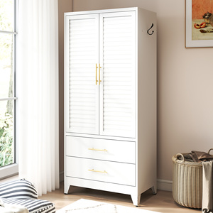 White 2-Door Metal <b>Wardrobe</b> Closet with Drawers, 71" Cold Rolled Steel Cabinet for Bedroom, <b>Small</b> Apartment, Dorm, Easy Assembly - Product Image 3
