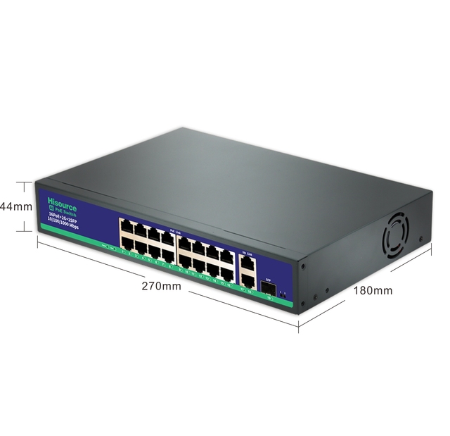 High Power 16 10/100/1000Mbps POE Smart Switch 250W DC52V 12Gbps Switch Capacity Uplink 2*1000Mbps Port 19 Ports IP Camera