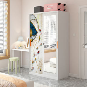 High-Grade Steel Printed <b>Wardrobe</b> <b>with</b> <b>Mirror</b> & Secure <b>Small</b> Cabinet Space-Saving Bedroom Organizer Easy Assembly - Product Image 2