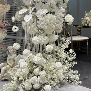 Fiori Artificiali Bianchi Puri Stile Coreano per Matrimoni, Ingrosso di Ortensie Bianche e Phalaenopsis, Decorazioni per Archi e Sfondi, Fiori Finti - Product Image 3