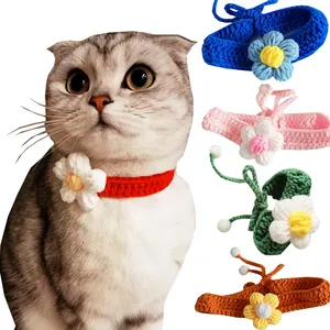 Collier de fleurs tricoté au Crochet mignon fait à la main pour chat chien animaux de compagnie Amigurumi Kitting collier pour animaux accessoires de photographie