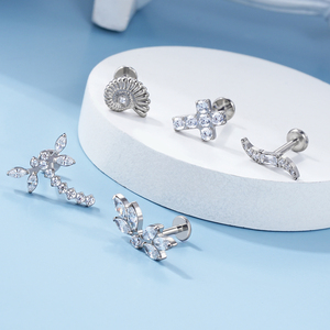 AFTM F136 titanio CNC conjunto pequeño búho caracola libélula Cruz con CZ 16G roscado internamente Labret superior oreja anillo hélice pendiente - Product Image 3