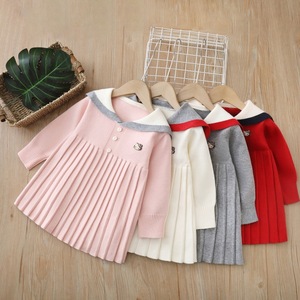 Nuovo Arrivo Autunnale: Abito in Maglia per Bambine con Colletto alla Marinara, Vestito Lungo in Stile Preppy - Product Image 1