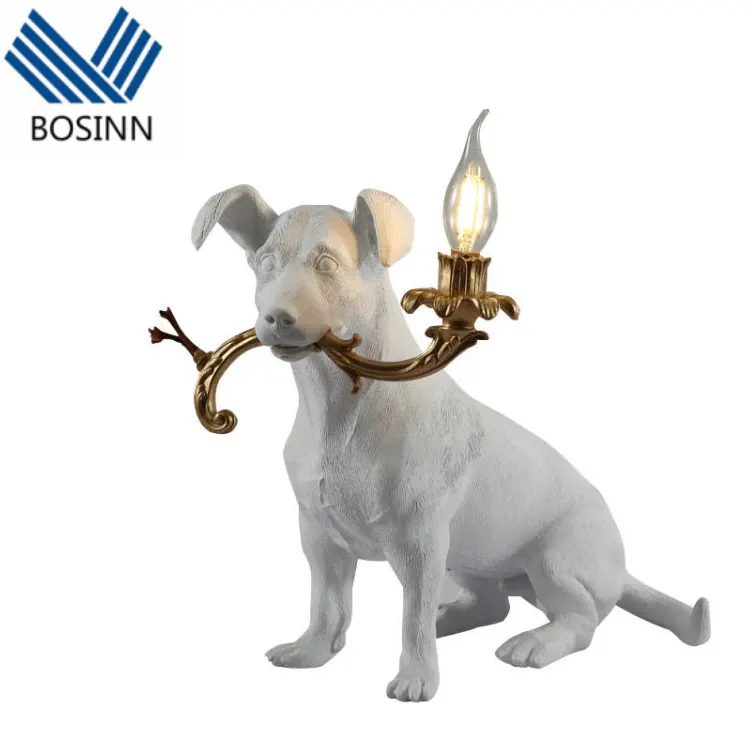 Puppy Table Lamp Cute Dog Animal Candle Lamp Bulb for Children Bedroom Decoration Golden Resin Cartoon Desk Lights