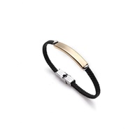Pulsera de Cuero Trenzado de Acero Inoxidable Grabable con Nombre de Logotipo Personalizado, Joyería de Moda para Hombre