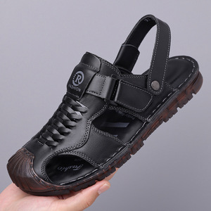 Sandalias de cuero con punta abierta para hombre, suela de goma, entresuela de EVA, sandalias de moda para verano - Product Image 1