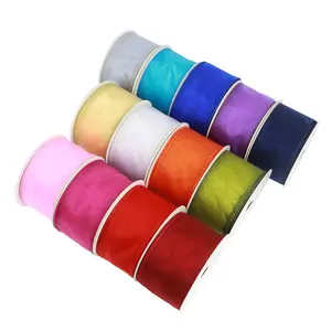 Midi Wholesale Rolls Solid Multi Colors 2.5" Sheer Organza Wired Ribbon for Holiday Wedding Decor Floral Bow Crafts