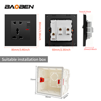 Interruptor de Pared BAOBEN Negro Mate de PC, Material Ignífugo, Estándar Europeo de Cinco Posiciones, Enchufe Multifuncional de 13A