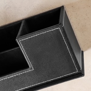 Organizador de oficina, caja de almacenamiento de escritorio con divisiones, tipo rectangular de cuero negro para papelería y suministros de oficina - Product Image 3