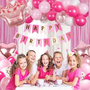 קישוטי יום הולדת נסיכה ורוד לוהט לנשים, בלונים לבנים ורודים בהירים, באנר, וילונות גדילים, יום הולדת 21-60 שמח - Product Image 5