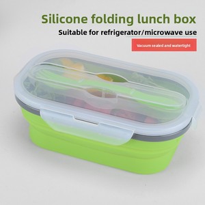 Boîte à lunch pliable en silicone portable avec couvercle, capacité de 301 à 500 ml, design rectangulaire minimaliste moderne pour les voyages en plein air - Product Image 5