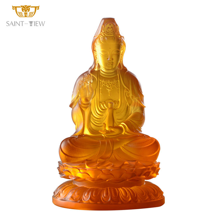 2022 Latest New Design Crystal Art Liuli Kwan yin Female Buddha Statue Accept custom size