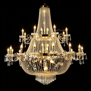 Lustres de luxe modernes en or avec bougies LED et cristaux, en fer électroplaqué, pour plafonds hauts, décorations suspendues - Product Image 3