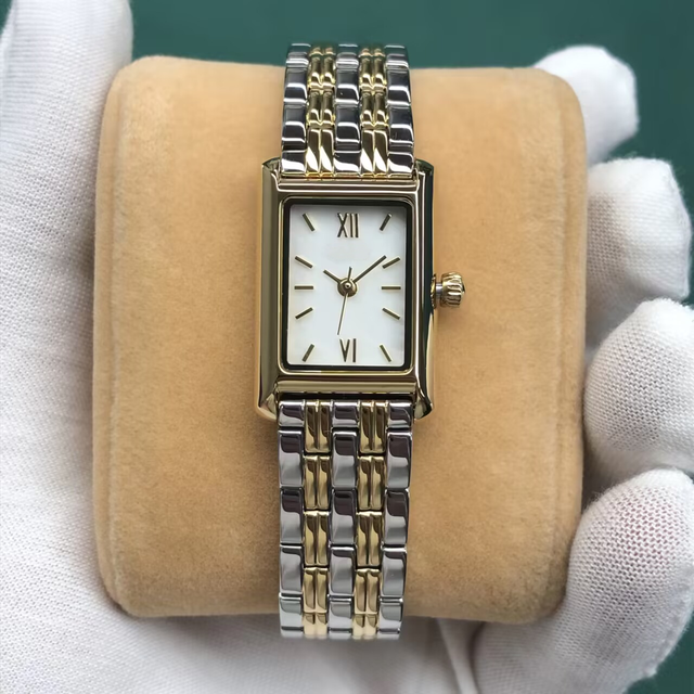 Factory Vintage Watch for Women 316L Stainless Steel Custom Logo Dial Classic Gold Small Rectangular Wrist Watch for Women