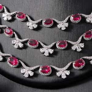00081 rhodium plaqué rubis rouge femmes collier ensemble de bijoux CZ cubique Zircon dubaï classique Style élégant accessoires de mariée - Product Image 2