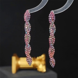 Pendientes Largos de Cristal con Pedrería Brillante para Mujer, Estilo Europeo Americano, Diseño Exagerado de Espiral, Chapados en Oro, a la Moda - Product Image 3