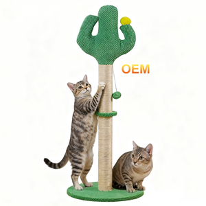 เสาสำหรับให้แมวข่วนทำจากเชือกป่านศรนารายณ์รูปต้นกระบองเพชรหอคอยแมวพร้อมลูกบอลตุ๊กตาของเล่นเครื่องมือปีน - Product Image 1