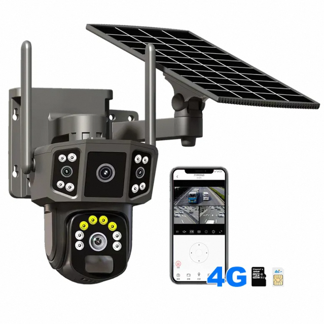 New Outdoor Full Color WiFi 4G Sim Card Lte Cctv Security Solar Panel Camera Pir Human Detection 4g Wifi Solar Power Ptz Camera
