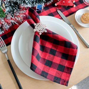 <span class=keywords><strong>Serviette</strong></span> de décoration de Noël à carreaux en coton <span class=keywords><strong>rouge</strong></span> et noir <span class=keywords><strong>Serviette</strong></span> de cuisine de style occidental <span class=keywords><strong>Serviette</strong></span> carrée Napperon de table en lin - Product Image 2