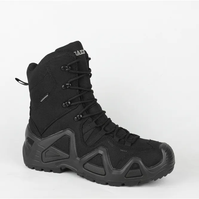 Custom logo lace up Men's hiking shoes and black combat boots with waterproof and breathable fabric