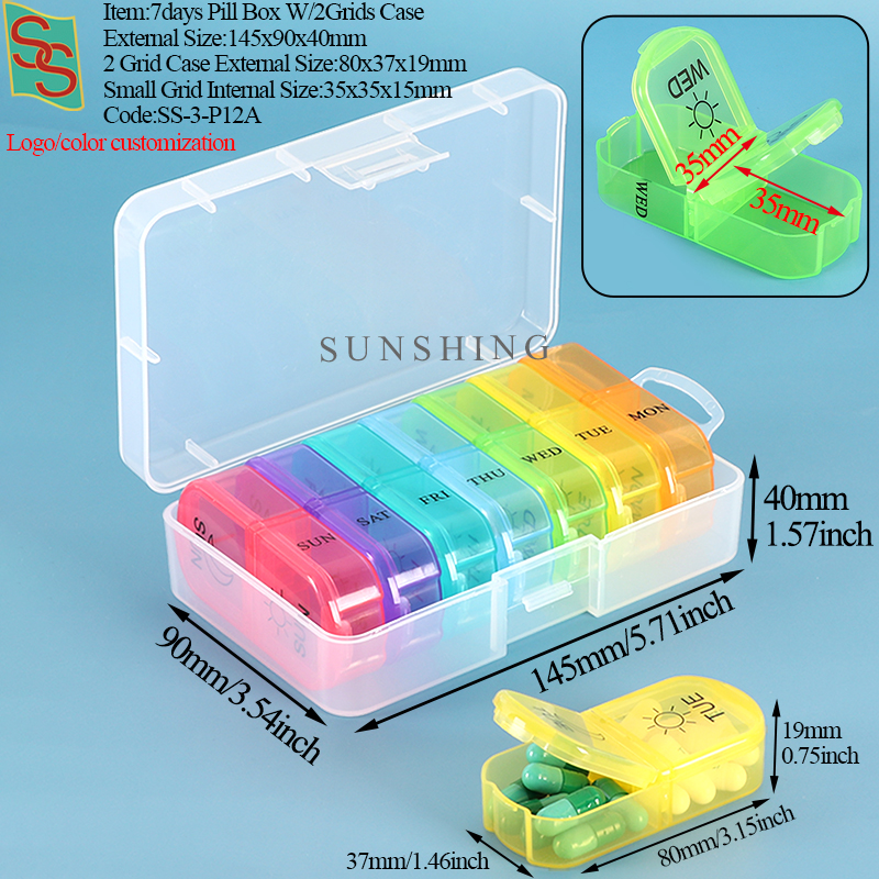 P12 Boîte à pilules 7 jours avec étui à 2 grilles