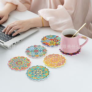 Tian Tian Hong <b>Ceramic</b> <b>Coasters</b> Round Heat Resistant Floral Design Embossed Printing Promotional Use - Product Image 5